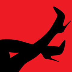 vector digital illustration female feet and heels on a red background