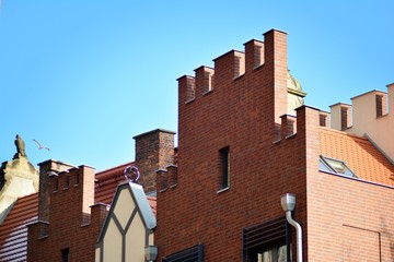 Modern apartment buildings on a sunny day with a blue sky. Facade of a modern apartment building