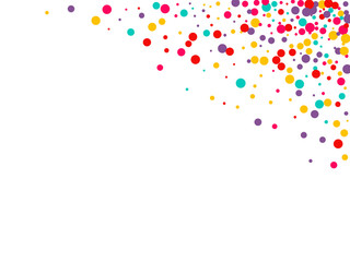 Festive background with multicolored confetti. Yellow, pink, blue circles but against a white background. Flying confetti.