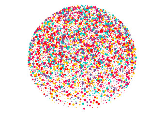Festive background with multicolored confetti. Yellow, pink, blue circles but against a white background. Flying confetti.