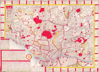 1880, Japanese Meiji Woodblock Map of Tokyo, EDO