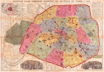 1889, Vuillemin Map of Paris, France