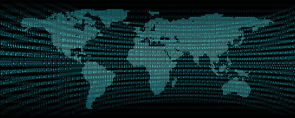 Binary digital communication code abstract background., Symbol and signal of technology network programming with world map., Security system of  big data information in the global., Vector design.