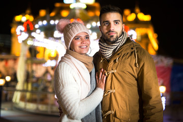 Young couple in the city in winter