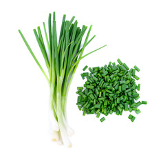 Chopped green onion isolated on white background top view