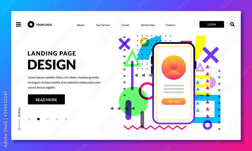 Wall mural landing page banner design template. website or mobile interface concept. vector layout design eleme