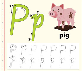 Letter P tracing alphabet worksheets