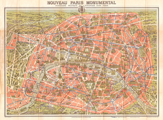 1910, Leconte Monument, Map of Paris, France
