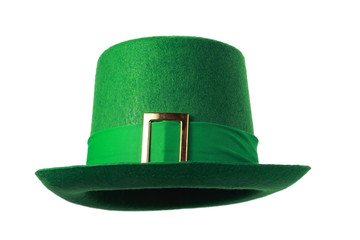 Leprechaun's green hat against a white background