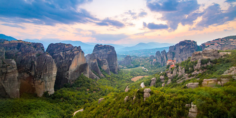 Sunset light over Meteora Monasteries, Greece