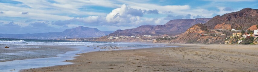 La Mision Valley landscapes and Beach in Mexico on the West Coast a small canyon near the Pacific Ocean that houses the Door of Faith and Buena Vida Orphanage, South of Tijuana, Mexico. 