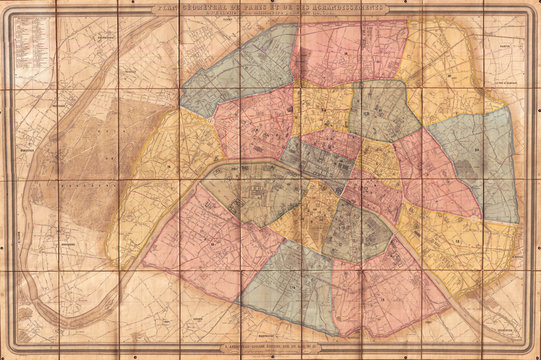 Andriveau Goujon, Folding Wall Map of Paris, France