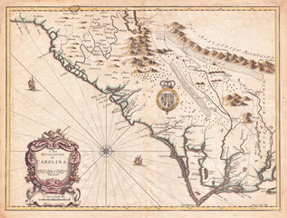 1676, John Speed Map of Carolina