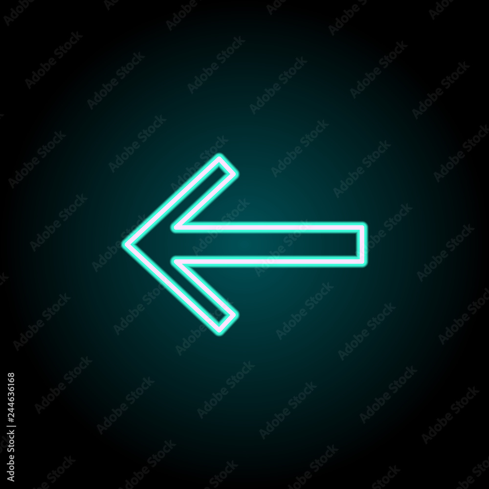 Poster arrow to left icon. elements of navigation in neon style icons. simple icon for websites, web design