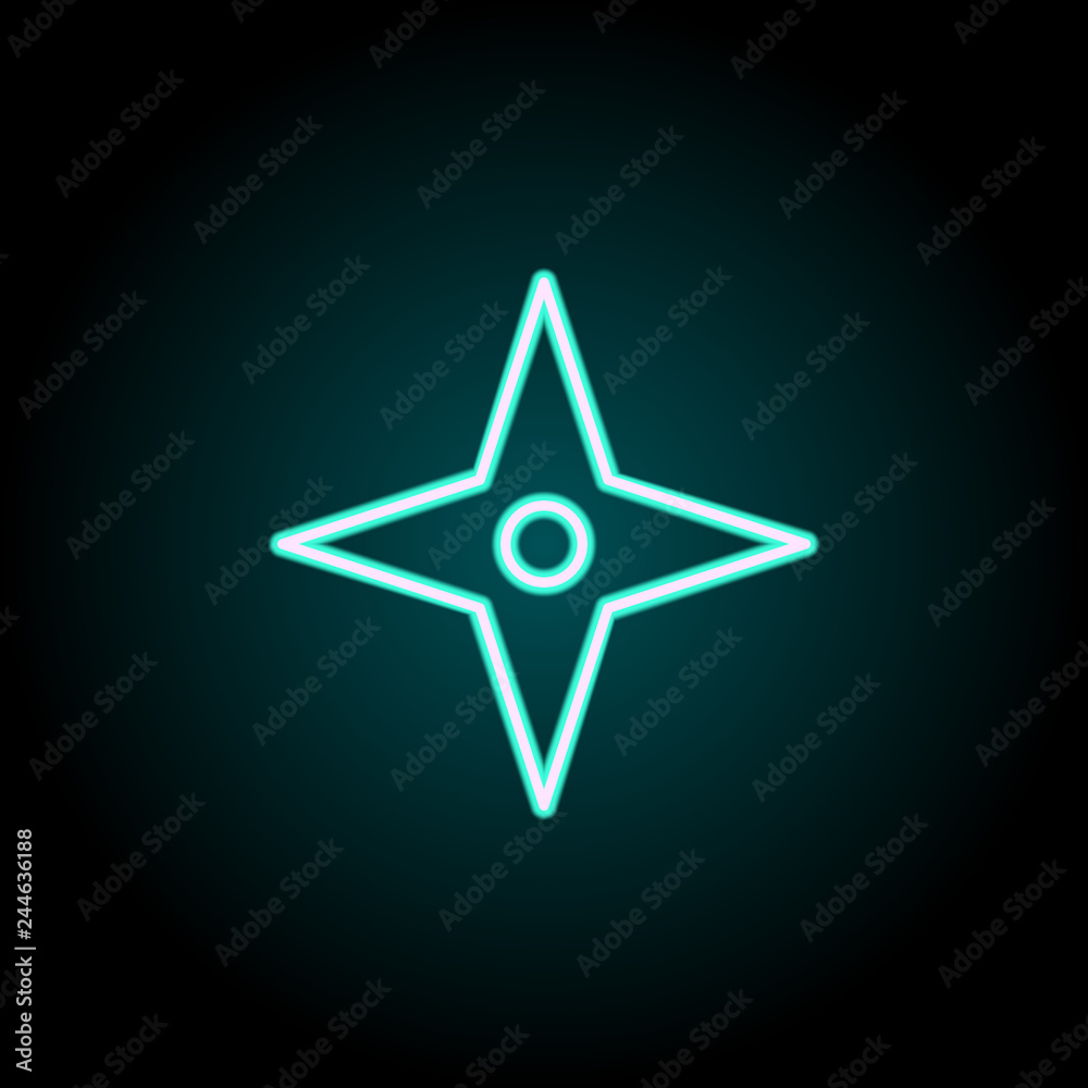 Poster four-pointed star icon. elements of navigation in neon style icons. simple icon for websites, web de