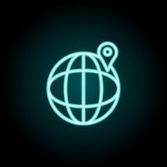pin on the globe icon. Elements of Navigation in neon style icons. Simple icon for websites, web design, mobile app, info graphics