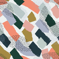 Materiał do szycia Vector seamless pattern with brush strokes in memphis style. Background for printing brochure, poster, party, summer print, vintage textile design, card.