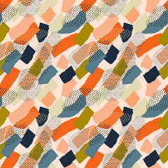 Materiał do szycia Vector seamless pattern with brush strokes in memphis style. Background for printing brochure, poster, party, summer print, vintage textile design, card.