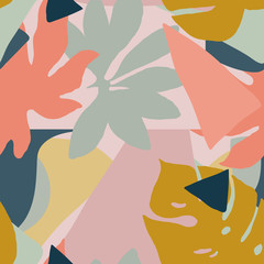 Materiał do szycia Contemporary floral seamless pattern. Modern exotic jungle fruits and plants illustration in vector