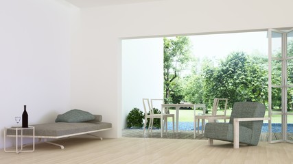 The interior minimal hotel relax space 3d rendering and nature view background