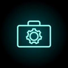 a suitcase with a mechanism icon. Elements of Science in neon style icons. Simple icon for websites, web design, mobile app, info graphics
