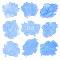 Set of blue watercolor on white background, Brush stroke watercolor, Vector illustration.