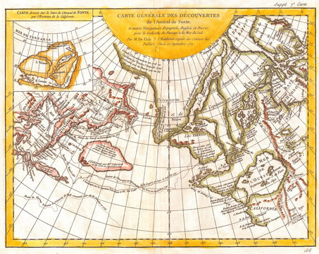 1772, Vaugondy and Diderot Map of the Pacific Northwest and the Northwest Passage