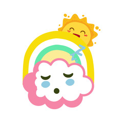 Sleeping cloud with funny sun and rainbow seemless pattern