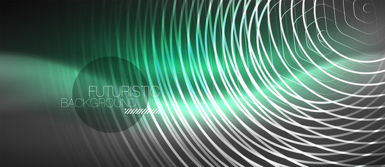 Fototapeta premium Black and glowing color lines neon design, magin techno template background