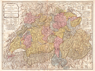 Fototapeta na wymiar 1794, Laurie and Whittle Map of Switzerland, 1794 - 1812