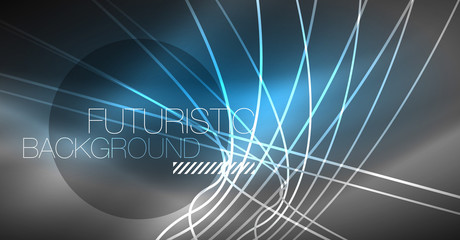 Digital technology abstract background - neon geometric design. Abstract glowing lines. Colorful techno background. Futuristic shape.