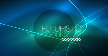 Neon glowing magic background, neon banner, night sky wallpaper. Magic light effect. Christmas abstract pattern.