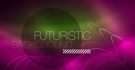 Abstract shiny glowinng color wave design element on dark background - science or technology concept
