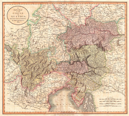 Fototapeta na wymiar 1801, Cary Map of Austria, John Cary, 1754 – 1835, English cartographer