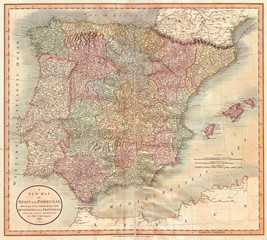 1801, Cary Map of Spain and Portugal, John Cary, 1754 – 1835, English cartographer