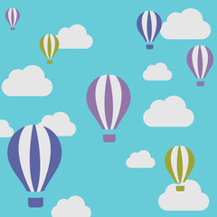 flaying with ballon in the blue sky cartoon vector illustrator