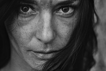 Obraz premium Pretty young woman. Natural beauty. Black and white portrait