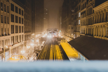 snowy train station 