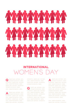 Paper Chain Women Shape, International Women's Day Concept Layout Poster Template Design Illustration Isolated On White Background With Copy Space