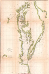 1852, U.S. Coast Survey Chart or Map of the Chesapeake Bay and Delaware Bay