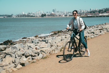 Fototapeta premium Road bike cyclist woman cycling