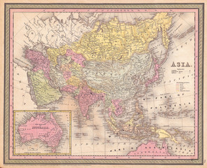 Fototapeta na wymiar 1853, Mitchell Map of Asia