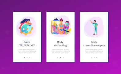 Plastic surgeons doing pencil marks and preparing body contouring of woman. Body contouring, body correction surgery, body plastic service concept. Mobile UI UX GUI template, app interface wireframe