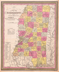 1853, Mitchell Map of Mississippi
