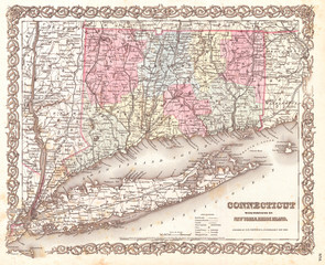 1855, Colton Map of Connecticut and Long Island