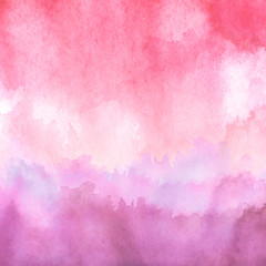 Fototapeta na wymiar Watercolor red, purple, pink background, blot, blob, splash of purple, pink paint. Watercolor spot, abstraction. Abstract art illustration, scenic. Silhouette of grass, wild plants, bushes. Dawn.