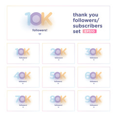 thank you follower set with colorful background number and soft shadow. Illustration for Social Network friends, Web user Thank you celebrate of subscribers or followers and like