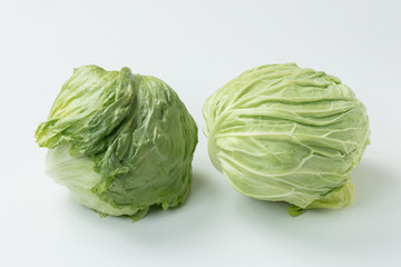 白背景にレタスとキャベツの単体