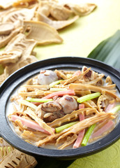 Delicious Chinese cuisine, bamboo shoots, ham and spare ribs

