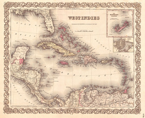 1855, Colton Map of the West Indies